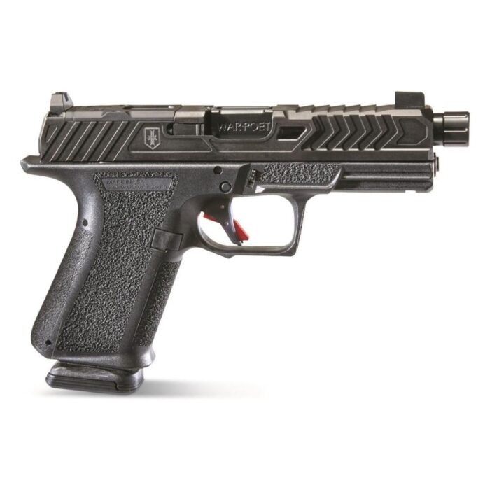 Evss1075-1jpg - shadow systems mr920 war poet handgun 9mm luger 15rd magazines (2) 4. 5" threaded barrel black war poet slide engraving with night sights - evss1075 1