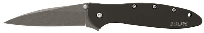 Kw1660swblkjpg - kershaw knives ken onion leek 3" blade stonewash - black - kw1660swblk