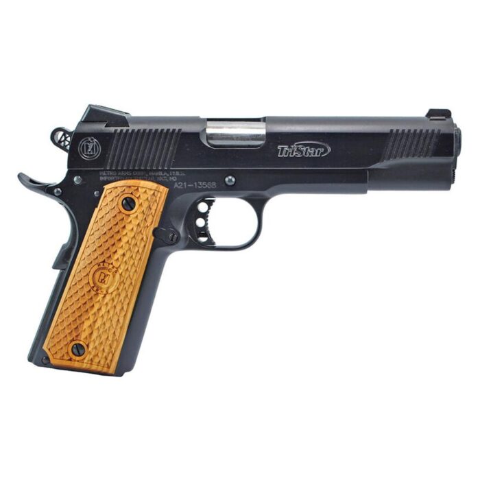 Uo85614jpg - tristar american classic ii 1911 handgun 9mm luger 10/rd magazine 5" barrel black with wood grip - uo85614