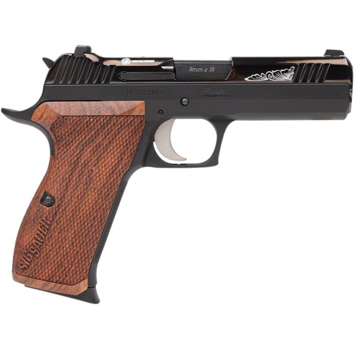 Xi678693-1jpg - sig sauer p210 carry handgun 9mm luger 8rd magazines (3) 4. 1" barrel black with engraved rosewood grips - xi678693 1