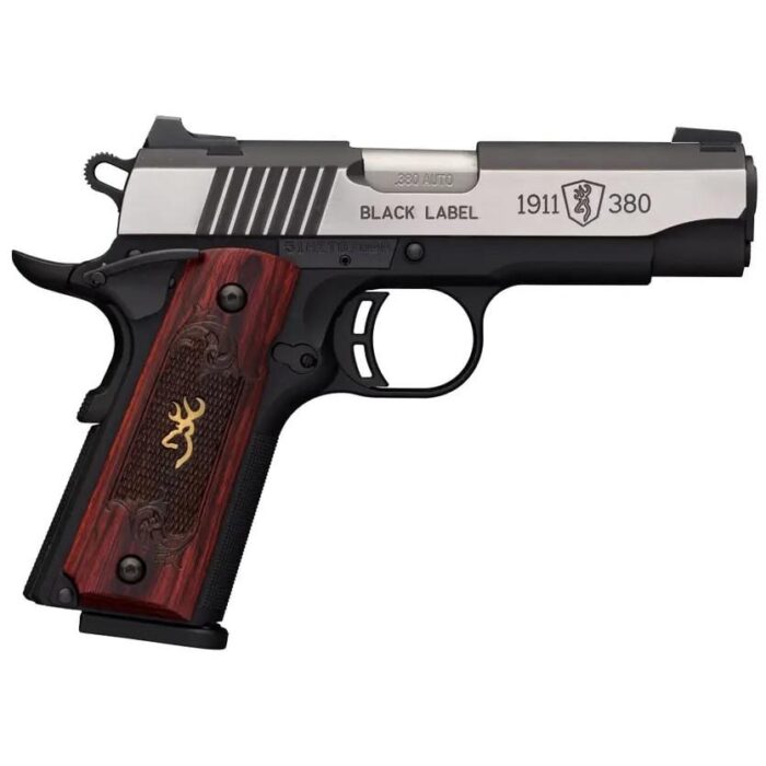 Xz051915492-1jpg - browning 1911 380 black label medallion pro handgun 380 acp 8rd magazine 3. 625" barrel black with silver slide and wood grip night sights - xz051915492 1