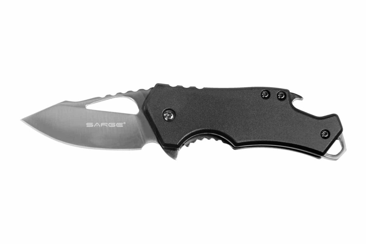 Sk-502bkjpg - sarge knives black fuse folding knife 2 3/8" blade black with bottle opener - sk 502bk