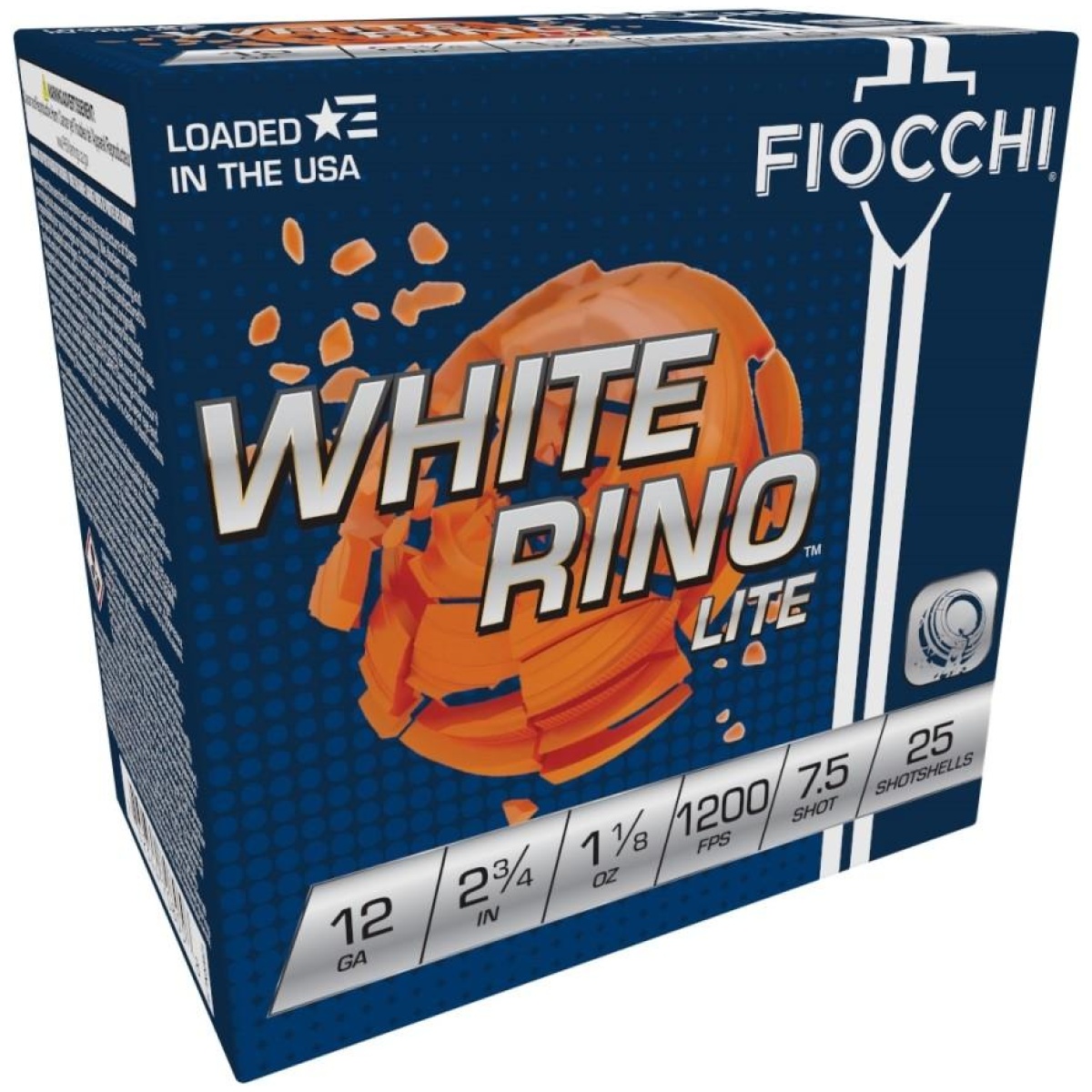 12wrnl75-3d. Jpg - fiocchi white rino lite shotshells 12 ga 2-3/4" 1-1/8oz 1200 fps #7. 5 25/ct - 12wrnl75 3d