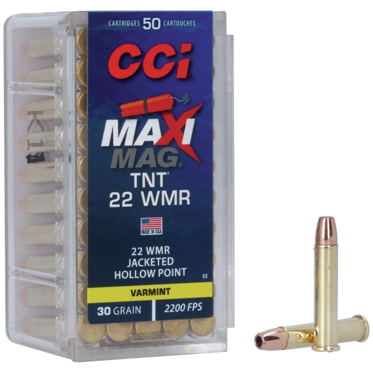 Cc0063_2. Jpg - cci maxi-mag tnt rimfire ammunition. 22 wmr 30 gr hp 2200 fps 50/ct - cc0063 2