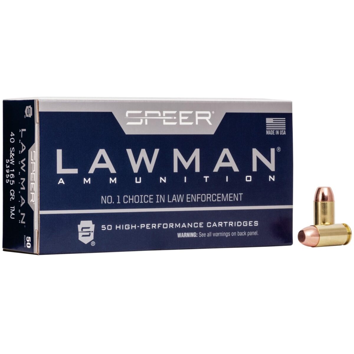 Cc53955_1. Jpg - speer lawman handgun ammunition. 40 s&w 165 gr tmj 1150 fps 50/ct - cc53955 1