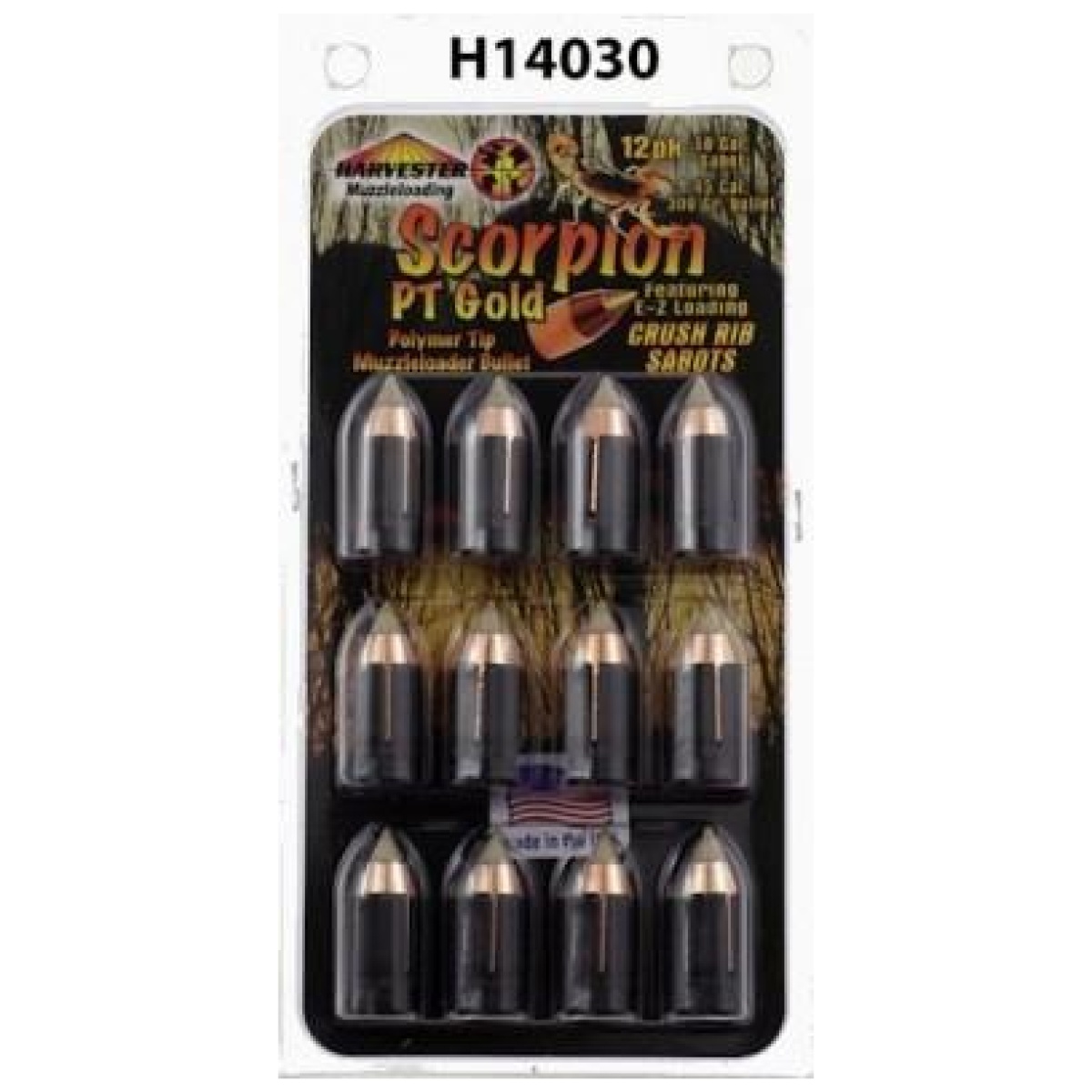 Crh14030. Jpg - harvester muzzleloading scorpion pt gold premium polymer tip muzzleloader bullets 50 cal. Sabot 300 gr. 451" polymer tip bullet 12/pk - crh14030