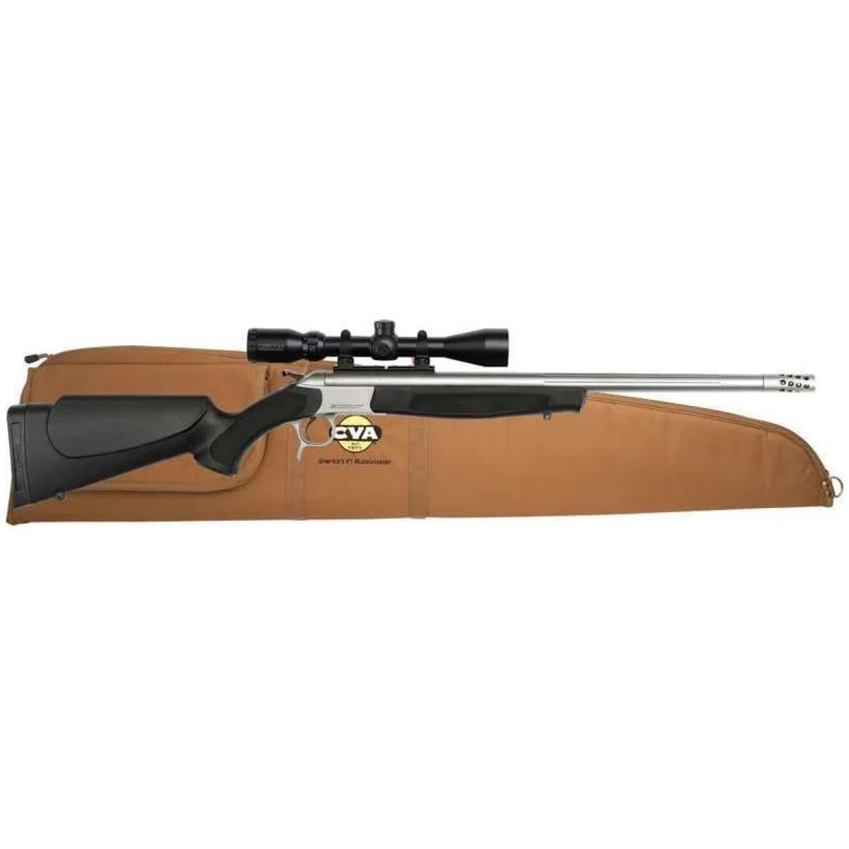 Cvcr4911ssc-2. Jpg - cva scout td rifle 35 whelan single shot 25" threaded barrel stainless steel and black with muzzle brake and 9x40 scope - cvcr4911ssc 2