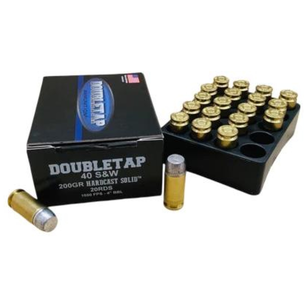 Dt40200hc. Jpg - double tap hardcast solid handgun ammunition. 40 s&w 200gr hc 1050 fps 20/ct - dt40200hc