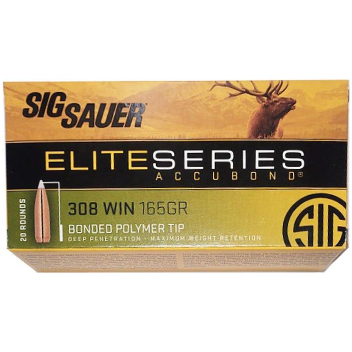 E308ab165-20. Jpg - sig sauer elite accubond hunting ammunition. 308 win 165gr ab 20/ct - e308ab165 20