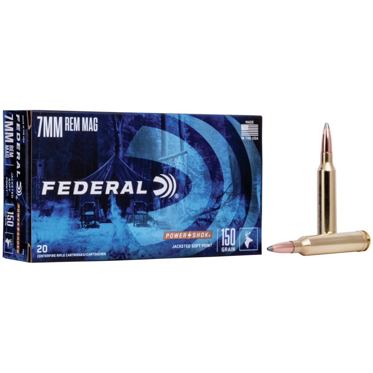 Fa7ra_1. Jpg - federal power-shok rifle ammunition 7mm rem mag 150 gr sp 3110 fps - 20/box - fa7ra 1