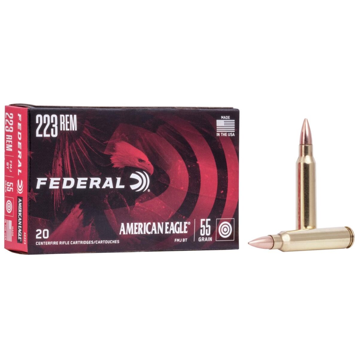 Faae223_3. Jpg - federal american eagle rifle ammunition. 223 rem 55 gr fmjbt 3240 fps - 20/box - faae223 3