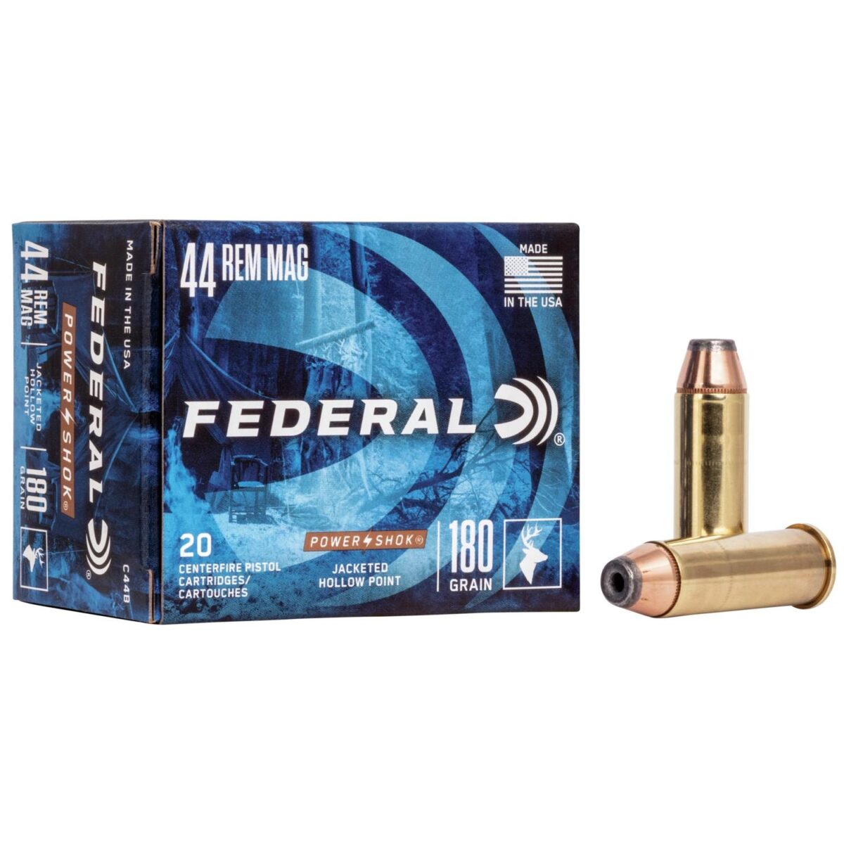 Fac44b_1. Jpg - federal power-shok handgun ammunition. 44 mag 180 gr jhp 1460 fps 20/box - fac44b 1