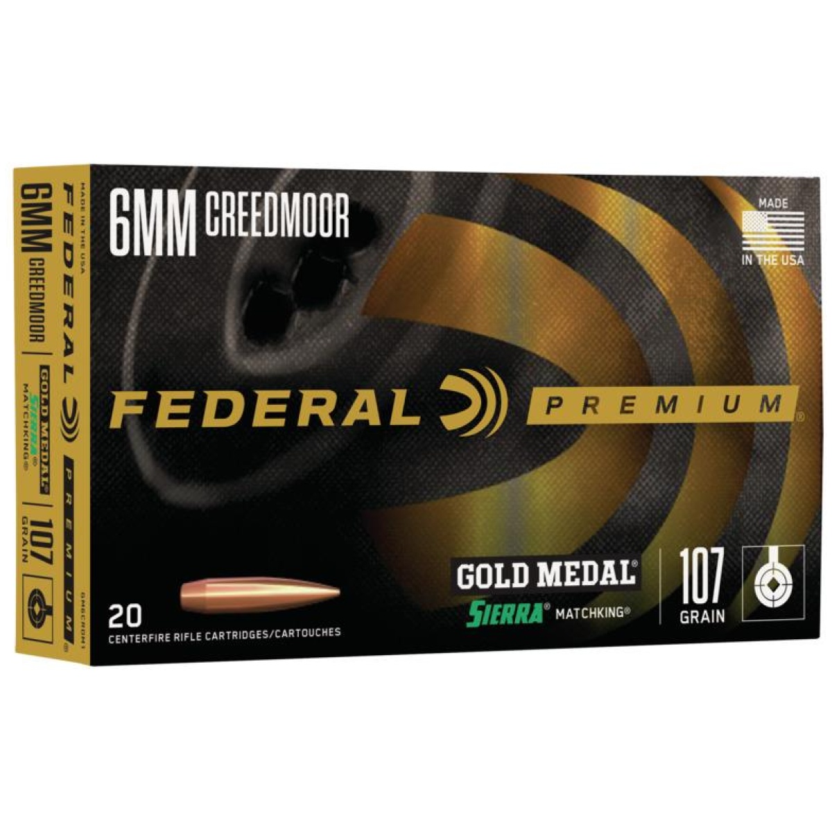 Fagm6crdm1. Jpg - federal premium gold medal sierra matchking ammunition 6mm creedmoor 107 gr bthp 3000 fps 20/ct - fagm6crdm1