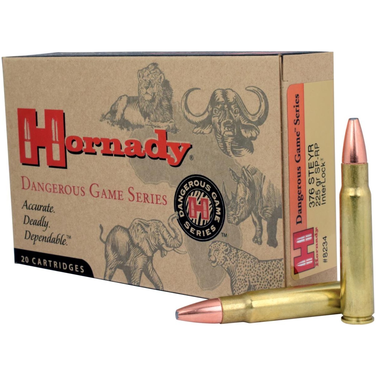 Ho8234. Jpg - hornady dangerous game series rifle ammunition. 376 steyr 225 gr sp 2600 fps - 20/box - ho8234