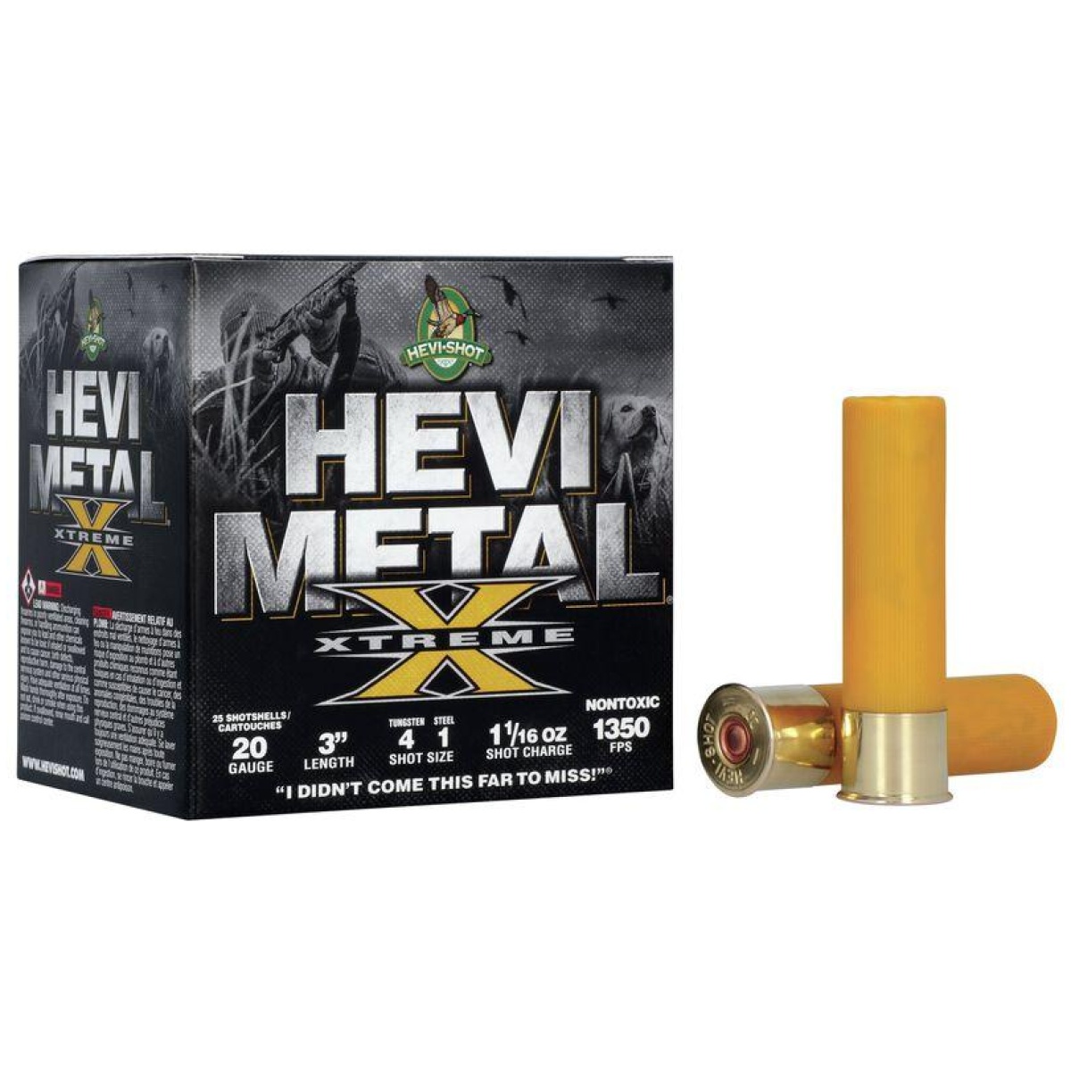 Hvhs39202. Jpg - hevi-shot hevi-metal xtreme shotshell 20ga 3" 1-1/16 oz 1350 fps #4 tungsten & #1 steel 25/ct - hvhs39202