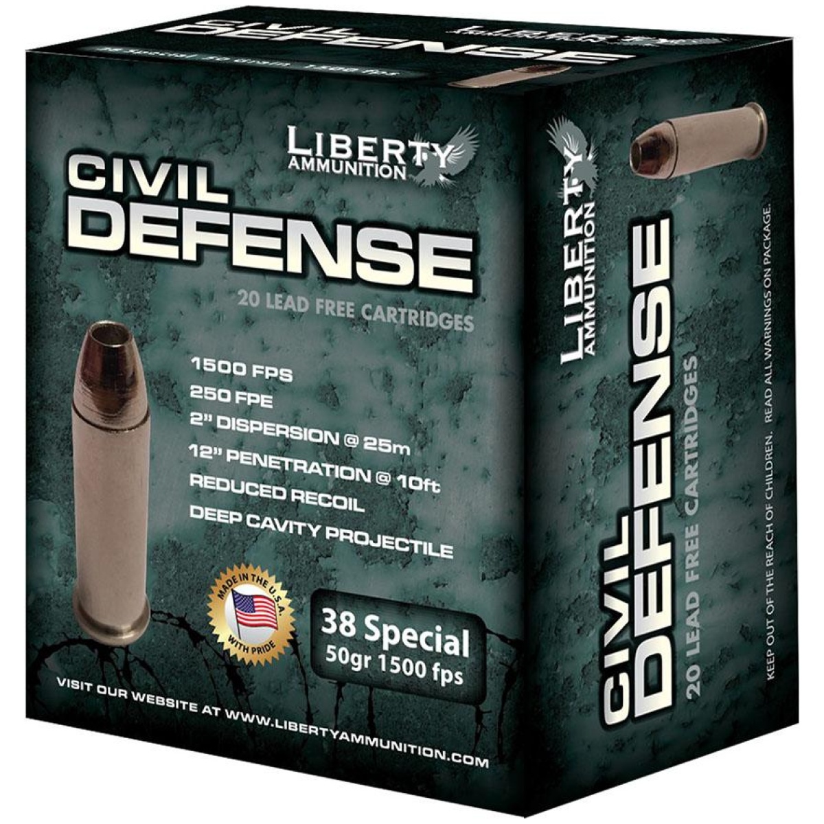 Ivlacd38025. Jpg - liberty civil defense handgun ammunition. 38 spl 50 gr schp 1500 fps 20/ct - ivlacd38025