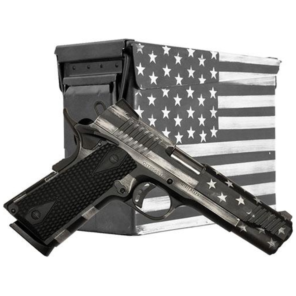 Llcitc45fusgac. Jpg - citadel 1911-a1 flag edition. 45 acp 7rd magazine 5" barrel grey scale cerakote with matching ammo can - llcitc45fusgac