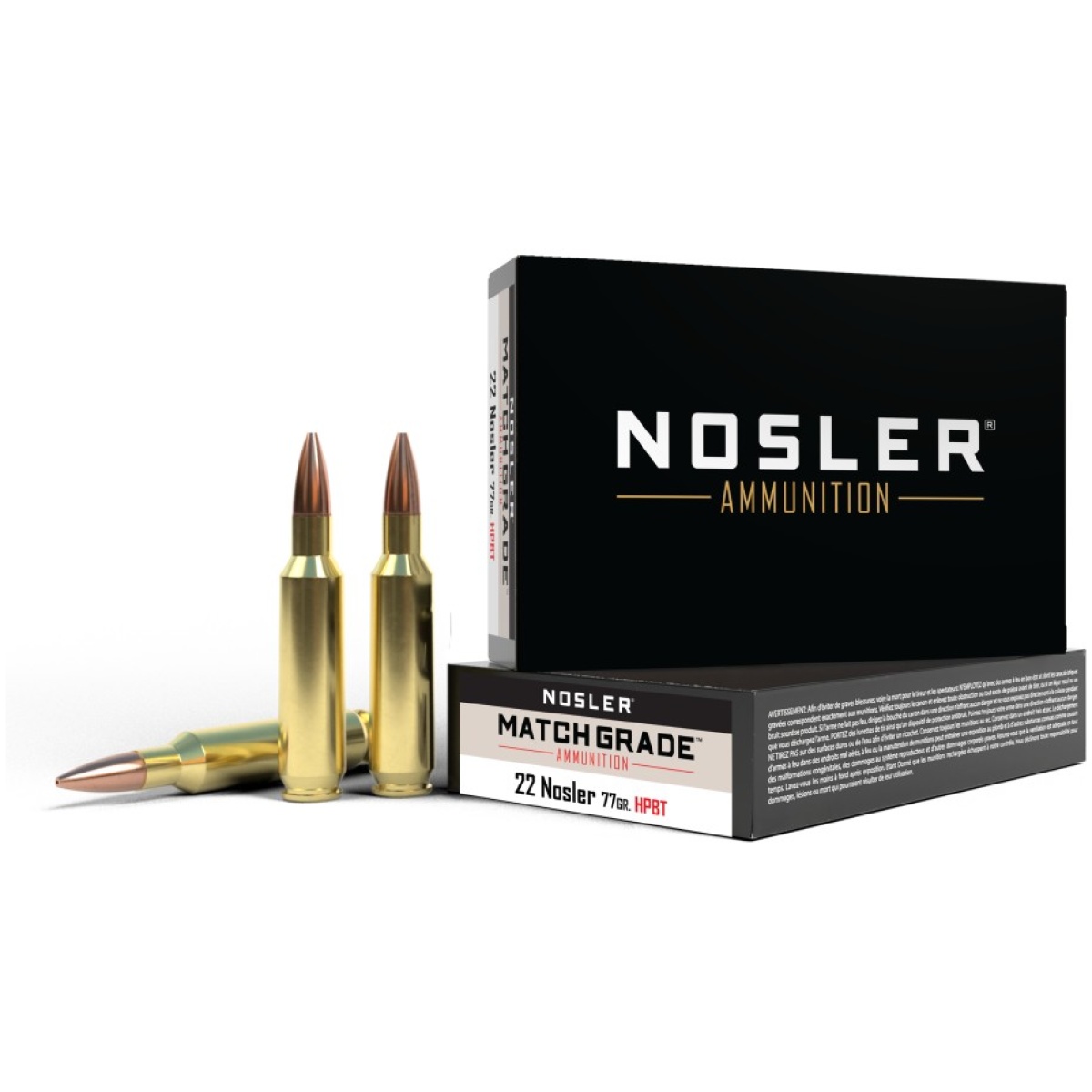 No60016-1. Jpg - nosler match grade rifle ammunition. 22 nosler 77 gr cc 2950 fps 20/ct - no60016 1