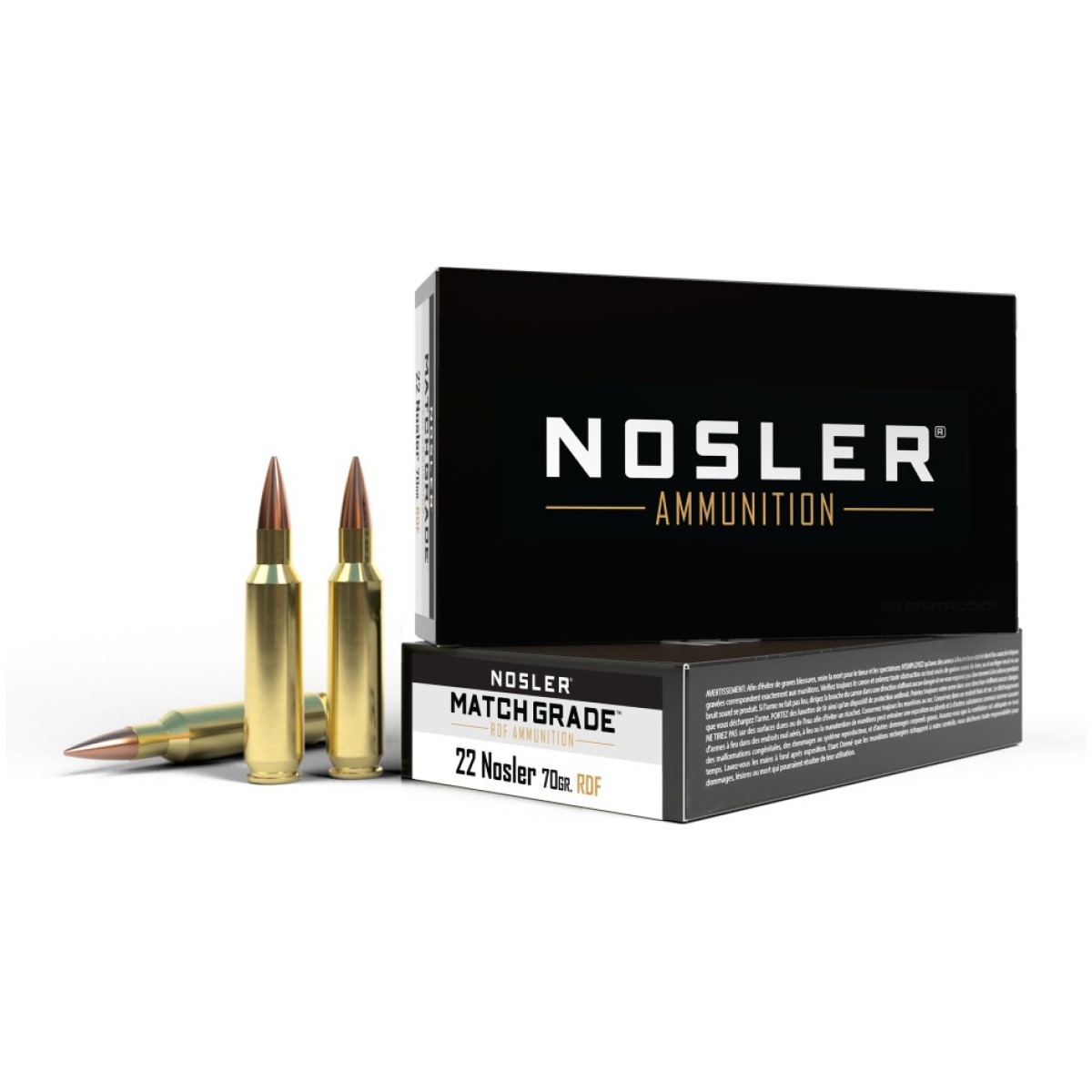 No60124-1. Jpg - nosler match grade rifle ammunition. 22 nosler 70 gr rdf 3000 fps 20/ct - no60124 1