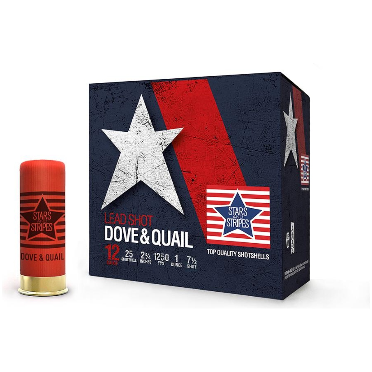 Oqcdq12875. Jpg - ppu stars & stripes dove & quail shotshells 12ga 2-3/4'' 1 oz 1250 fps #7. 5 25/ct - oqcdq12875