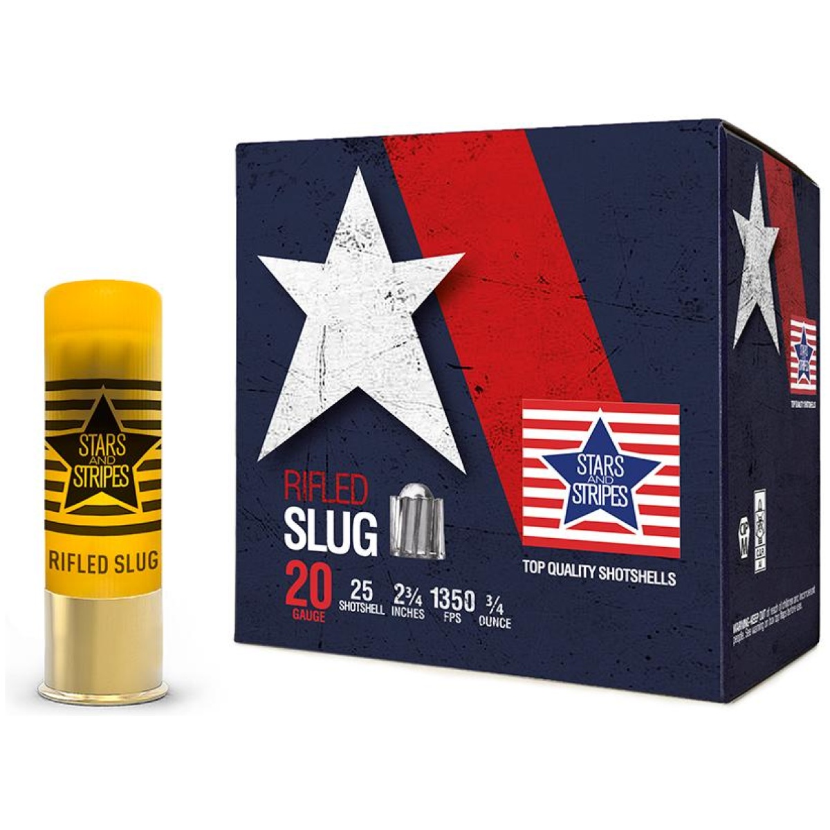 Oqcslug21. Jpg - ppu stars & stripes rifled slug shotshells 20ga 2-3/4'' 3/4 ozoz 1350 fps slug 25/ct - oqcslug21