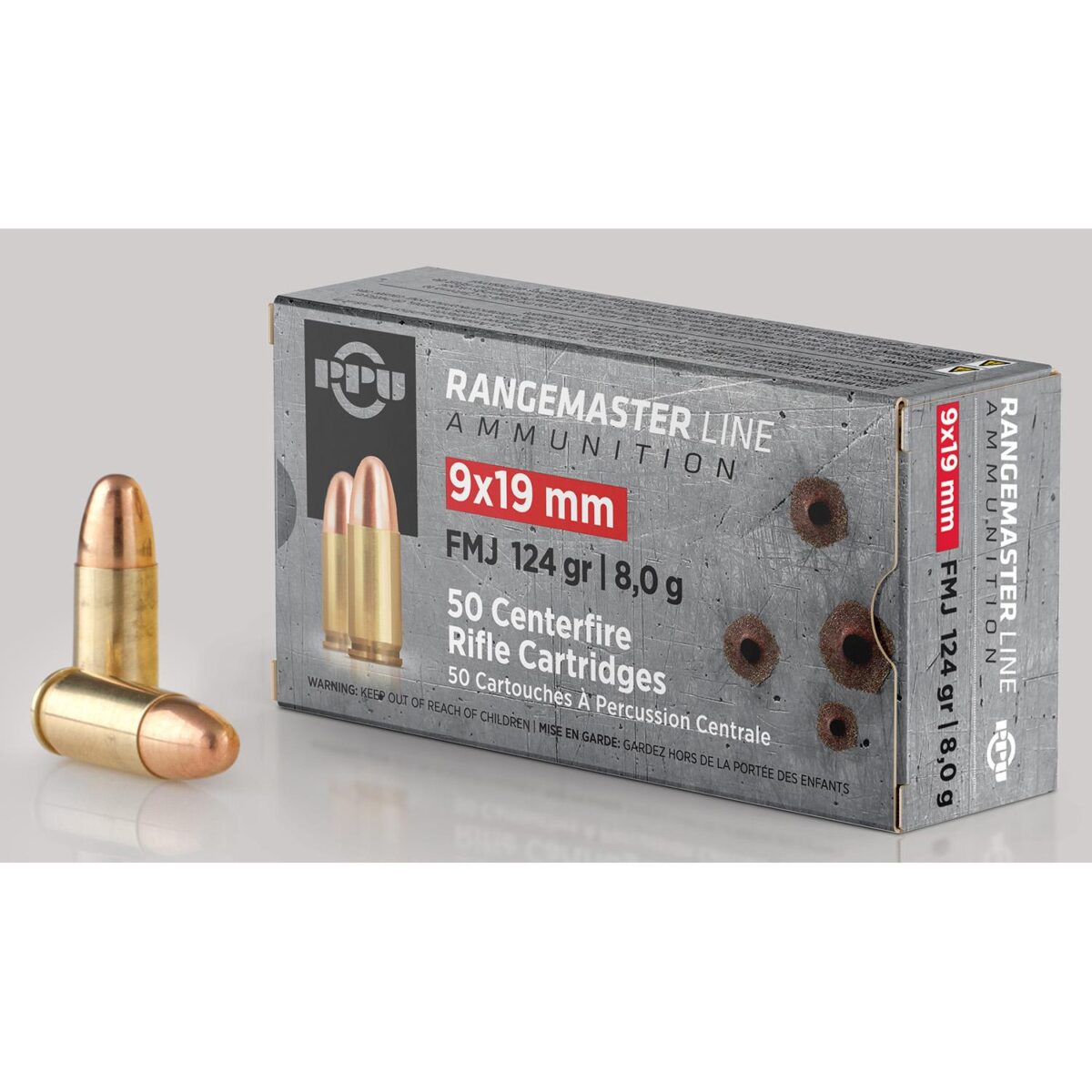 Exclusive mockups for branding and packaging design - ppu rangemaster rifle ammunition 9mm luger 124gr fmj 1263 fps 50/ct - oqpprm9 1