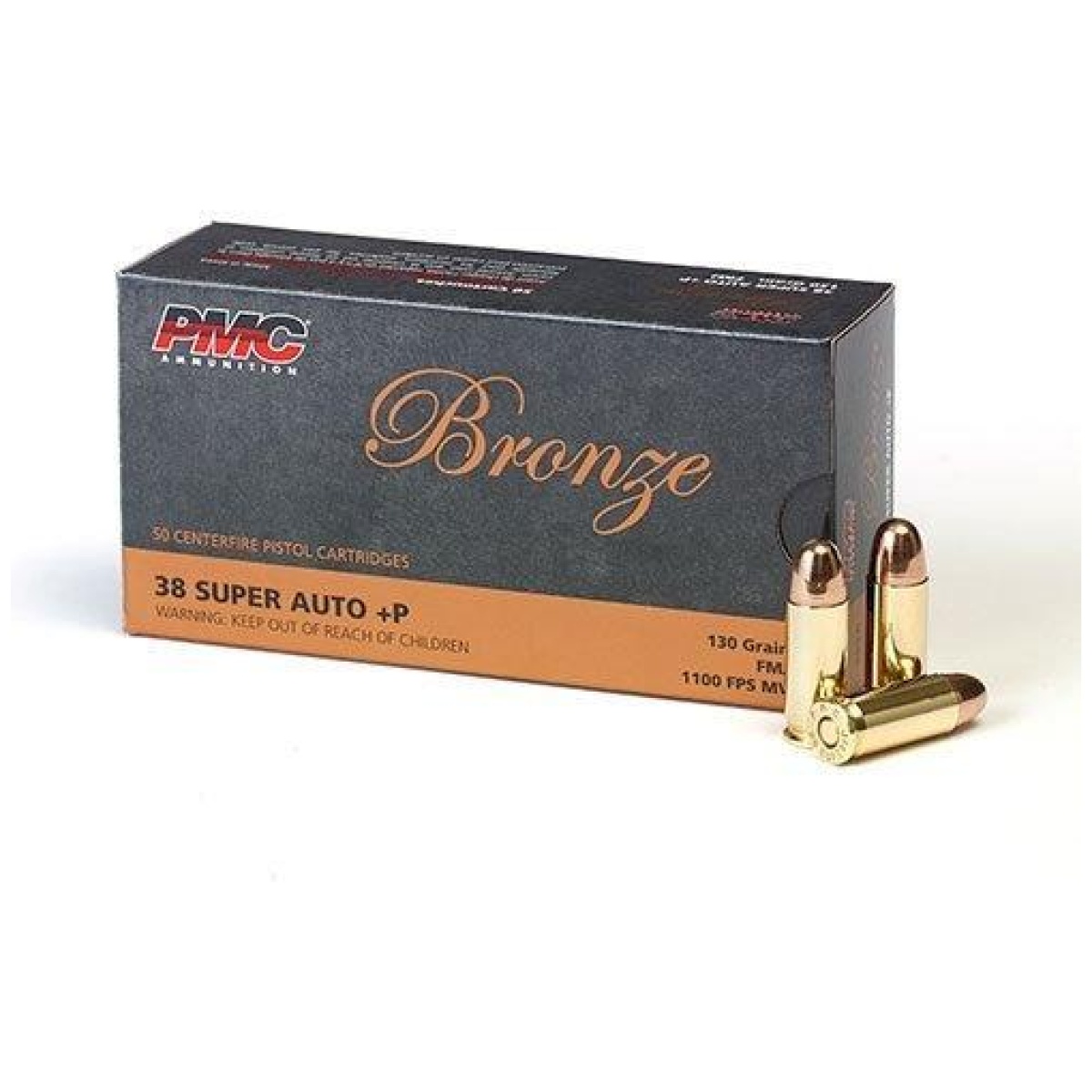 Pm38sa. Jpg - pmc bronze handgun ammunition. 38 super +p 130 gr. Fmj 1100 fps 50/ct - pm38sa