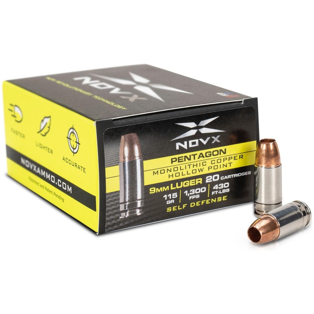 Pentagon20115gr209mm20packaging20image. Jpg - novx pentagon handgun ammunition 9mm luger 115gr chp 1300 fps 20/ct - pentagon20115gr209mm20packaging20image