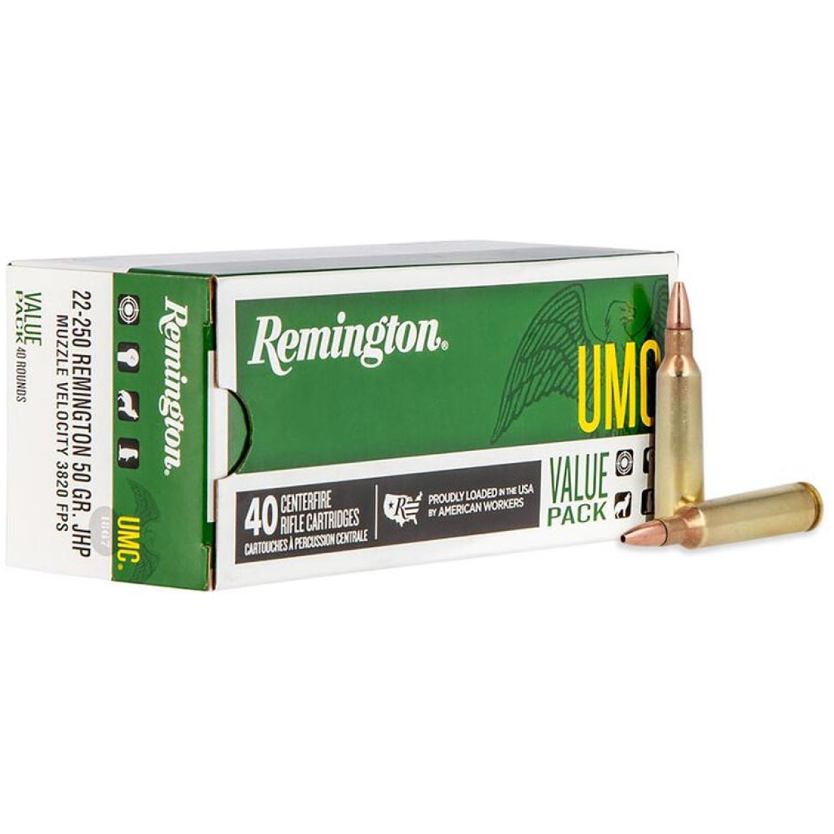 Rt23783. Jpg - remington umc rifle ammunition 22-250 rem 50gr jhp 3820 fps 40/ct - rt23783