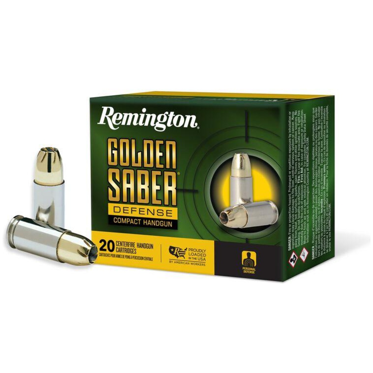 Rt27613. Jpg - remington golden saber defense compact ammunition 9mm luger 124gr bjhp 1020 fps 20/ct - rt27613