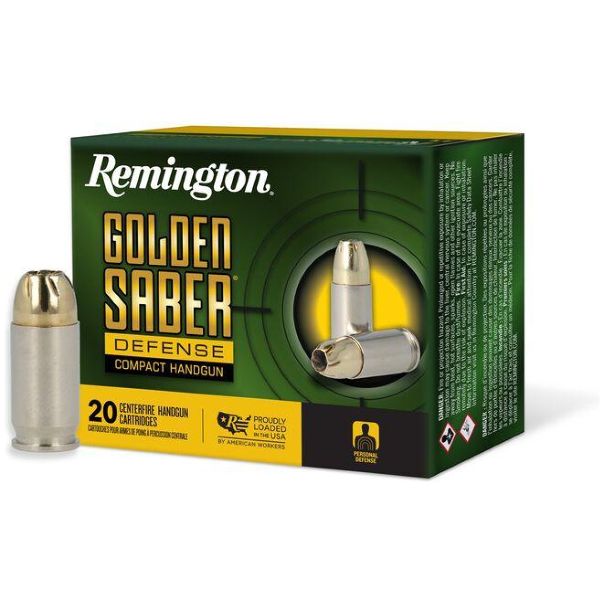 Rt27615. Jpg - remington golden saber defense compact ammunition. 380 auto 102gr bjhp 815 fps 20/ct - rt27615