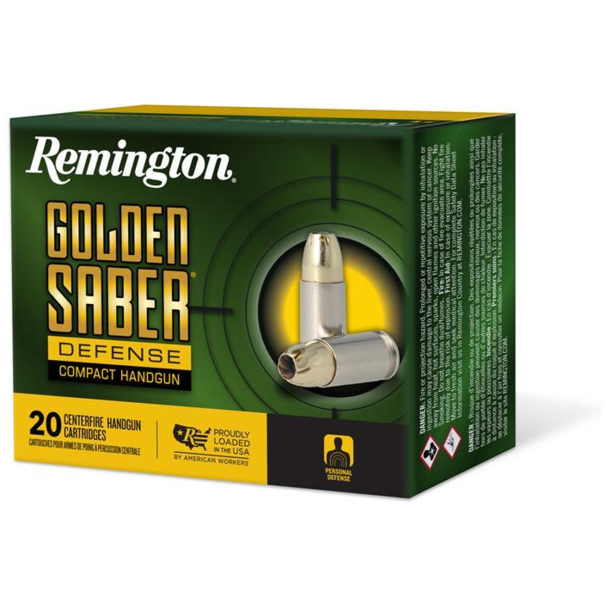 Rt27618. Jpg - remington golden saber defense compact ammunition. 40 s&w 180gr bjhp 785 fps 20/ct - rt27618