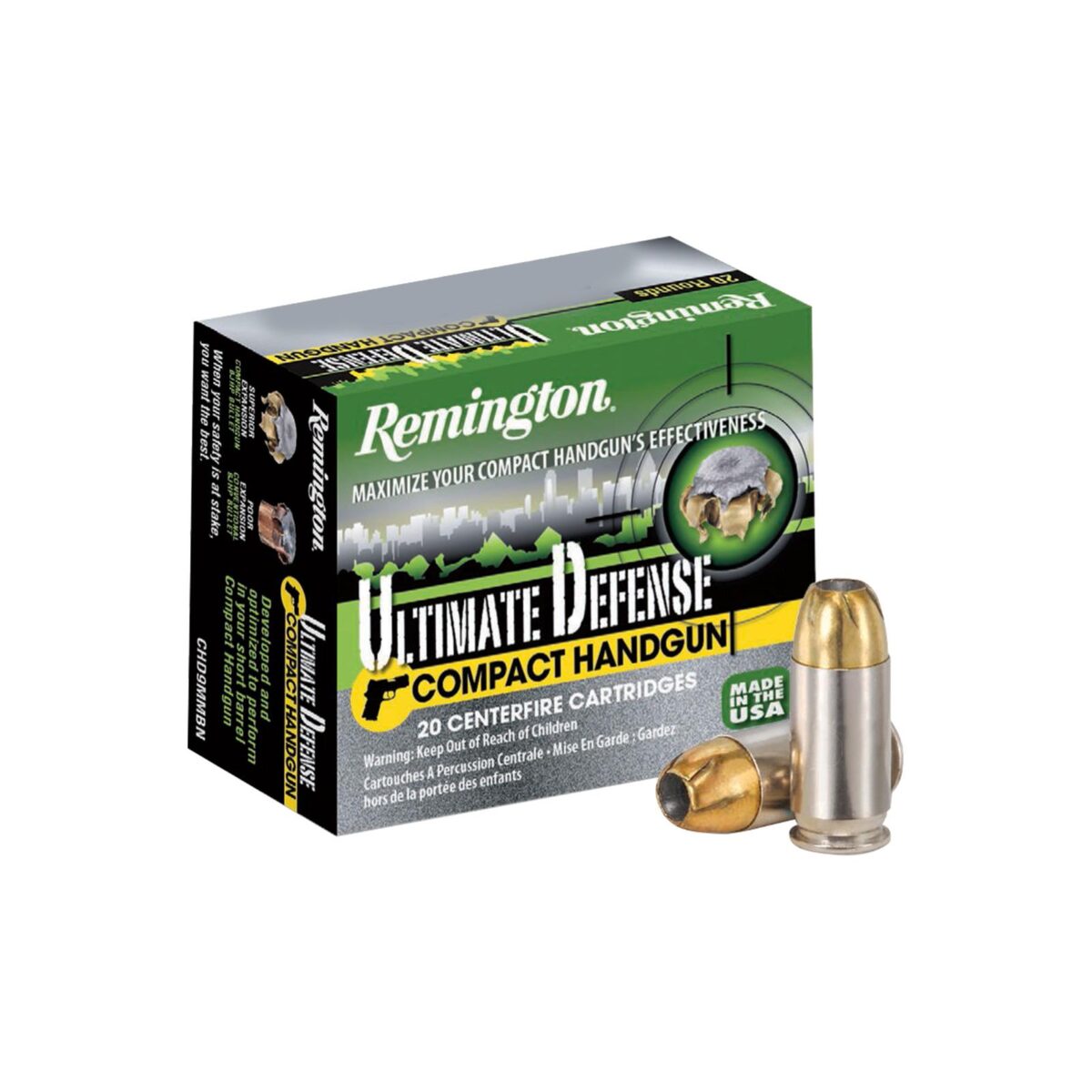 Rt28967. Jpg - remington ultimate defense compact handgun ammunition. 45 acp 230 gr bjhp 725 fps 20/ct - rt28967