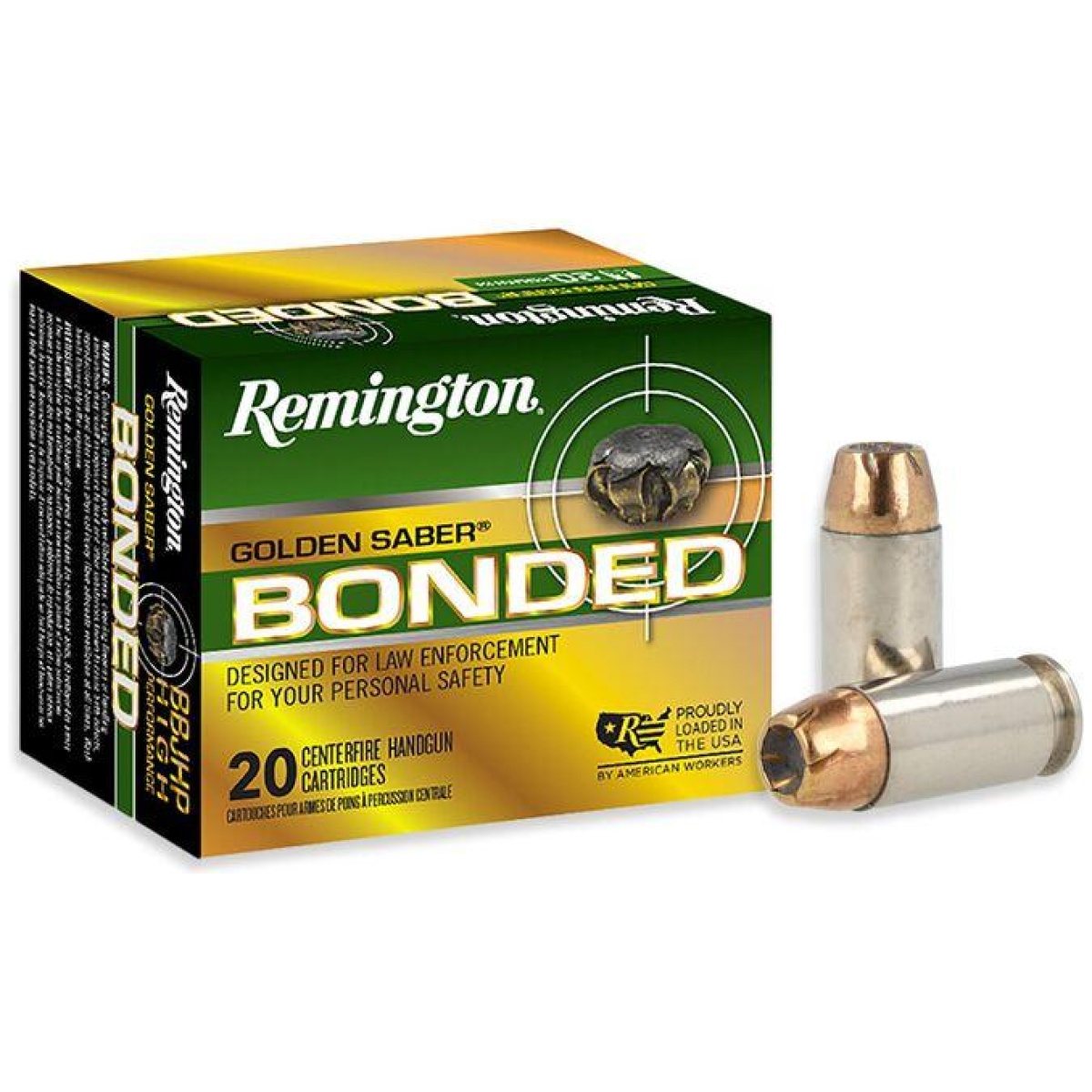 Rt29363-1. Jpg - remington golden saber bonded handgun ammunition. 40 s&w 165 gr bjhp 1150 fps 20/ct - rt29363 1