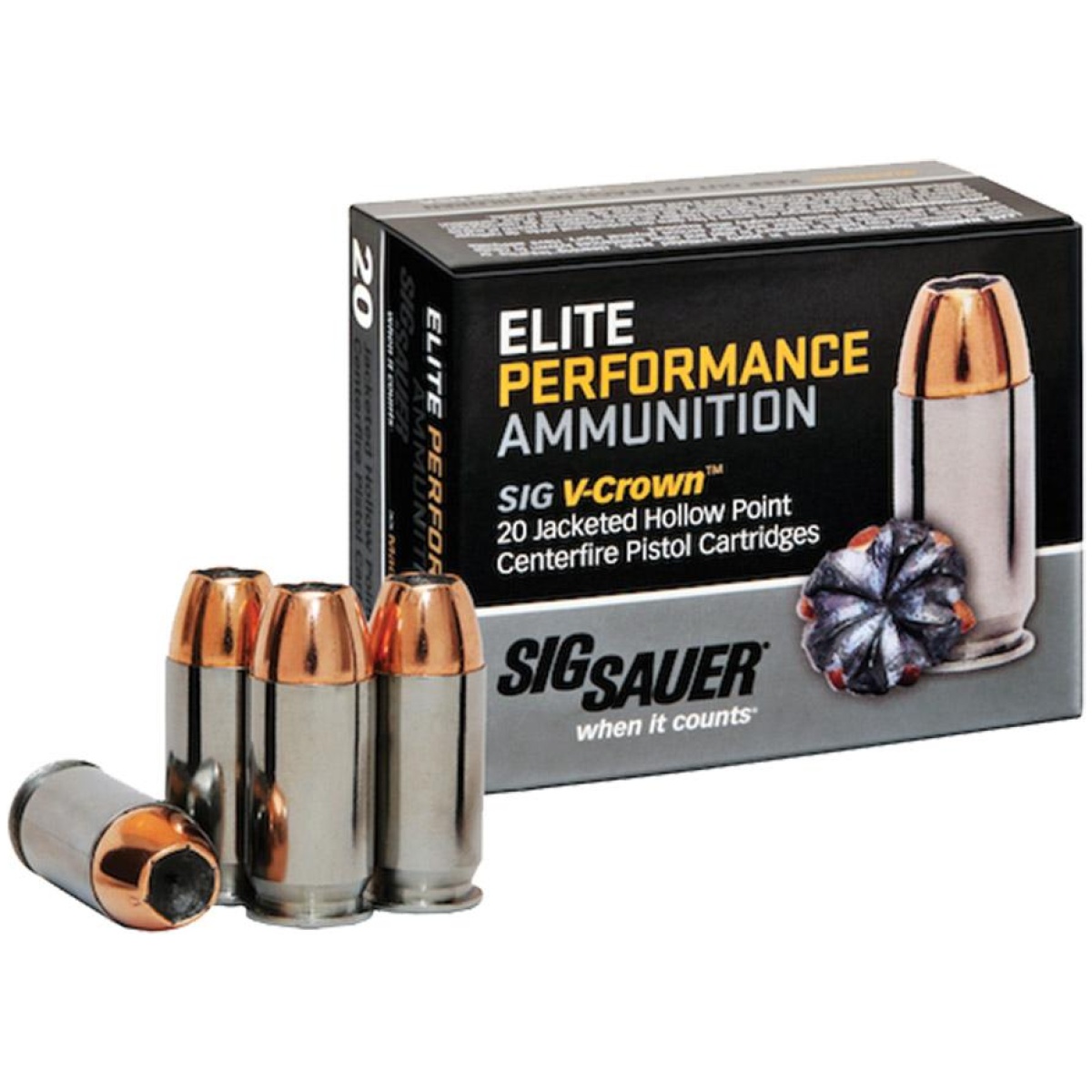 Xi501687. Jpg - sig elite v-crown handgun ammunition. 45 acp 230 gr jhp 830 fps 20/ct - xi501687