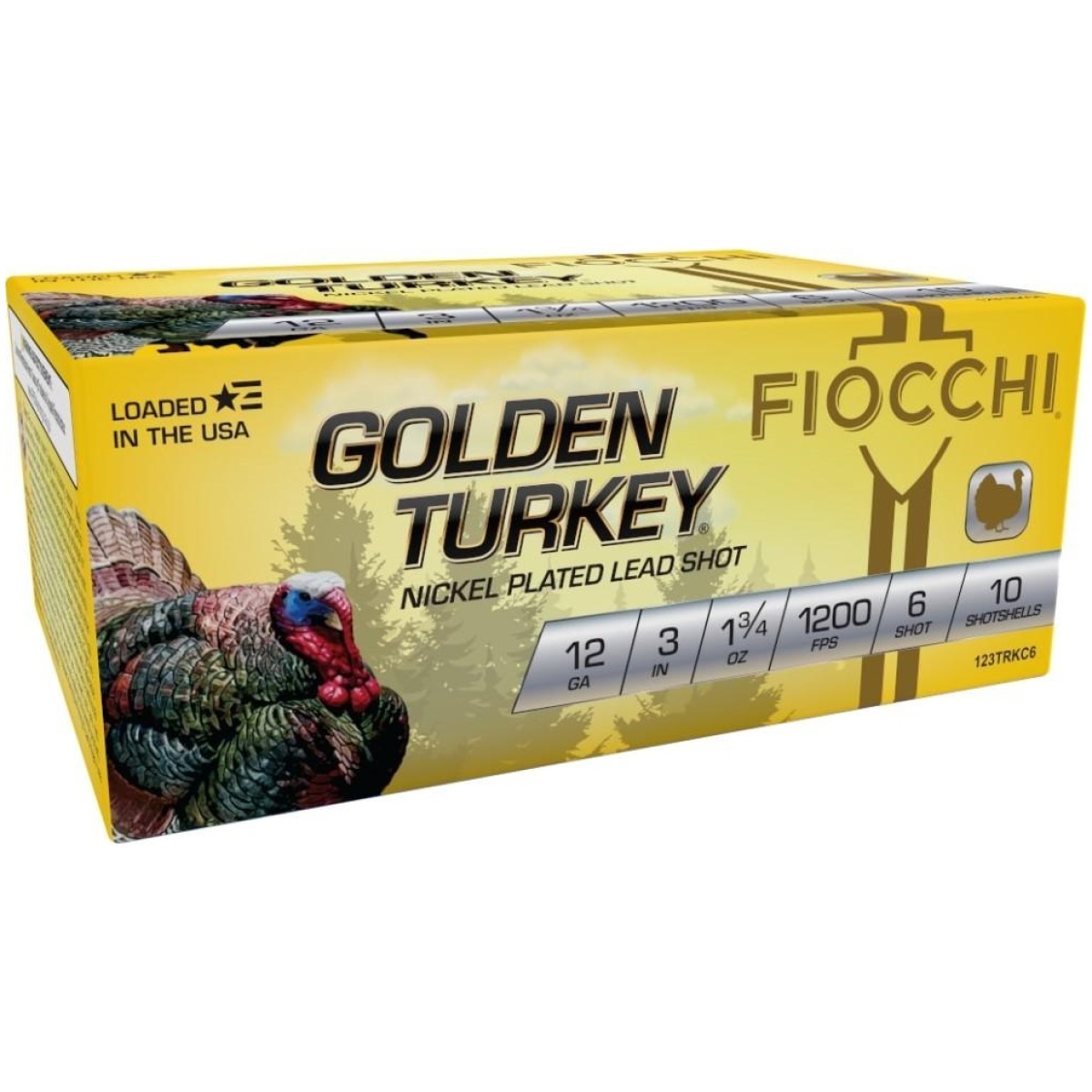 Xn123trkc6-1. Jpg - fiocchi golden turkey nickel plated shotshells 12ga 3" 1-3/4oz 1200 fps #6 10/ct - xn123trkc6 1