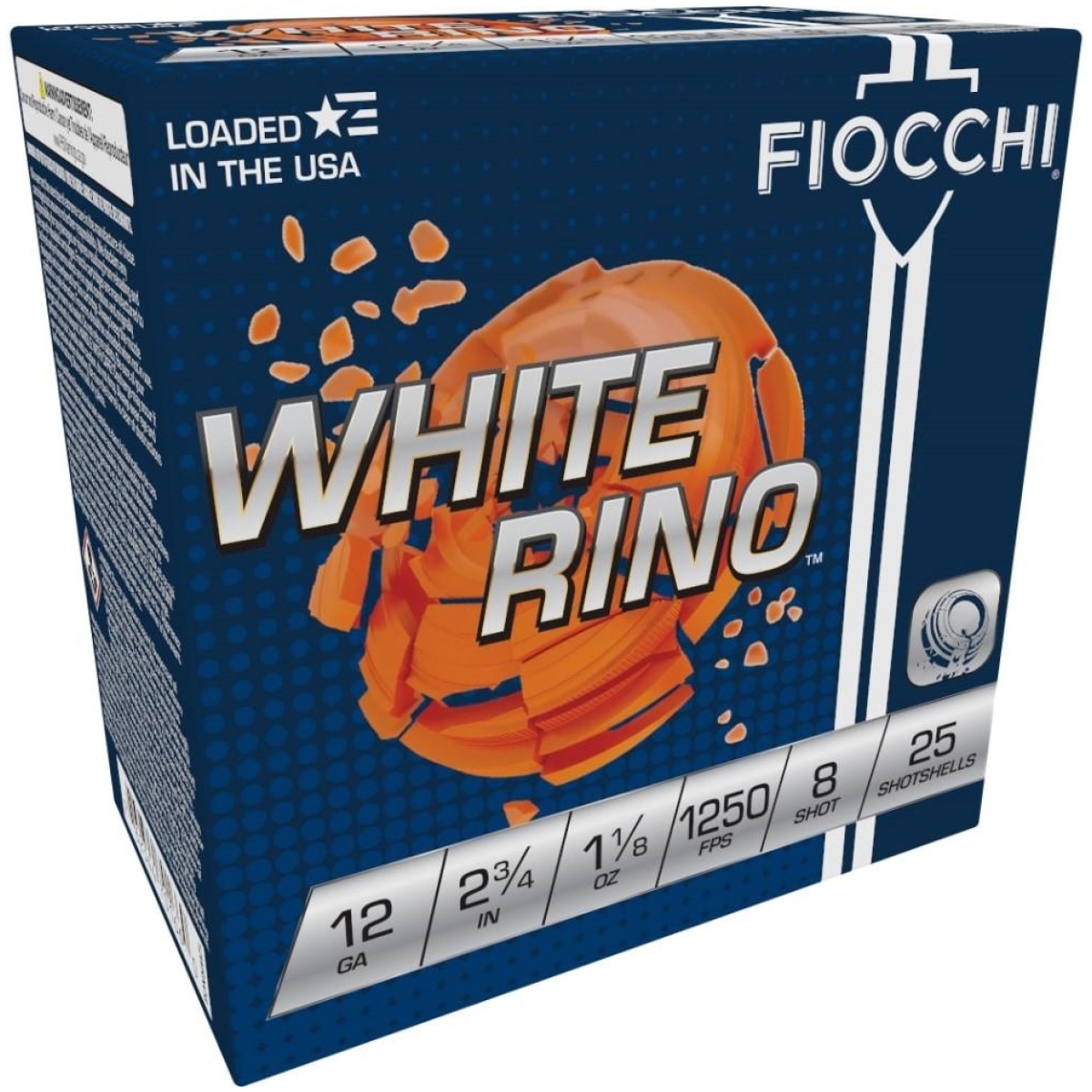 Xn12wrno8-1. Jpg - fiocchi 12ga 2 3/4" 1 1/8oz #8 white rino 1250fps 25rd - xn12wrno8 1