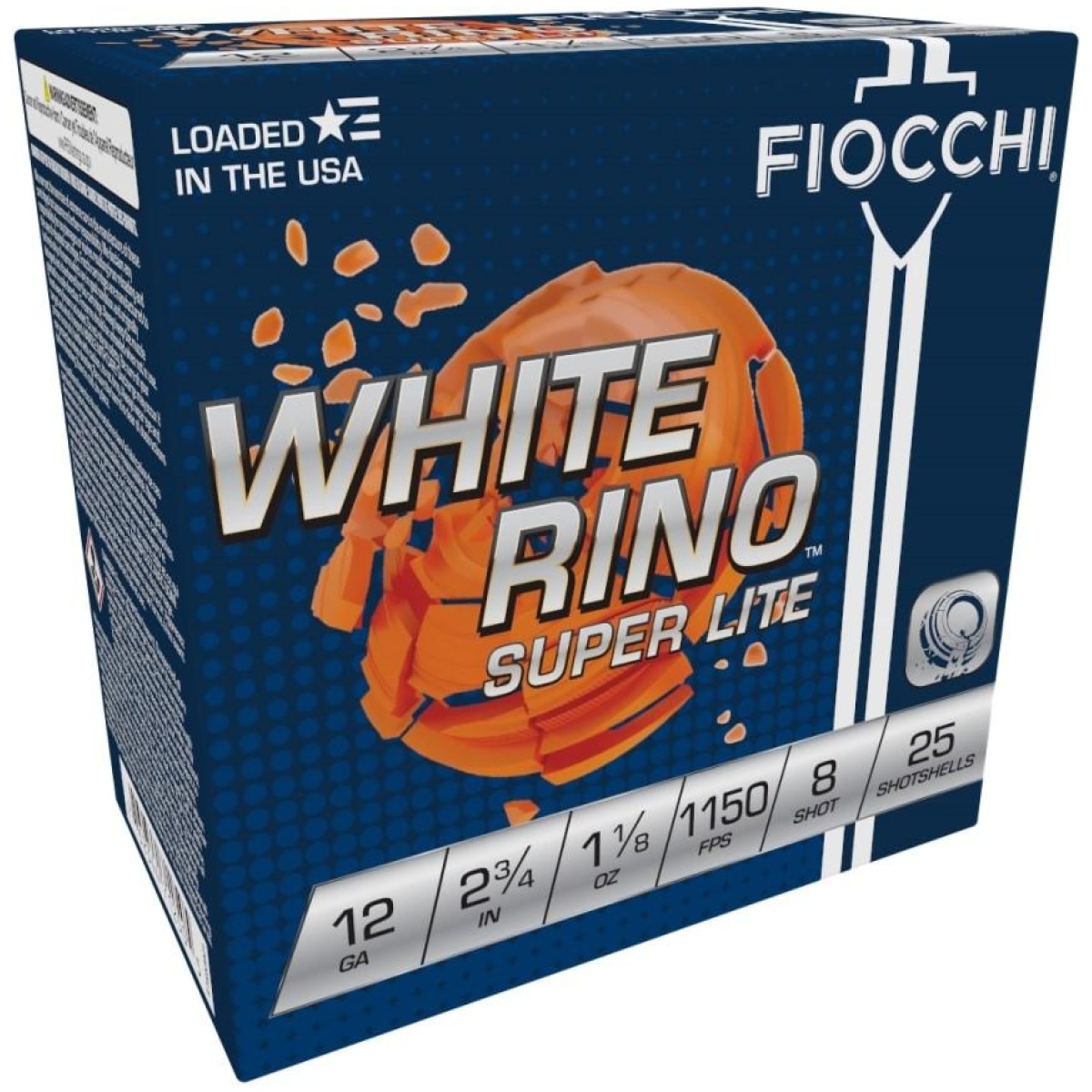 Xn12wrsl8-1. Jpg - fiocchi white rino super lite shotshells 12 ga 2-3/4" 1-1/8oz 1150 fps #8 25/ct - xn12wrsl8 1