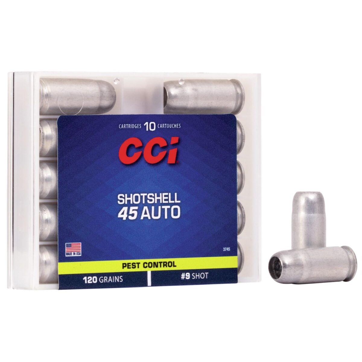 Cc3745_1. Jpg - cci handgun shotshells. 45 acp 140 gr #9 shot 1000 fps 10/box - cc3745 1