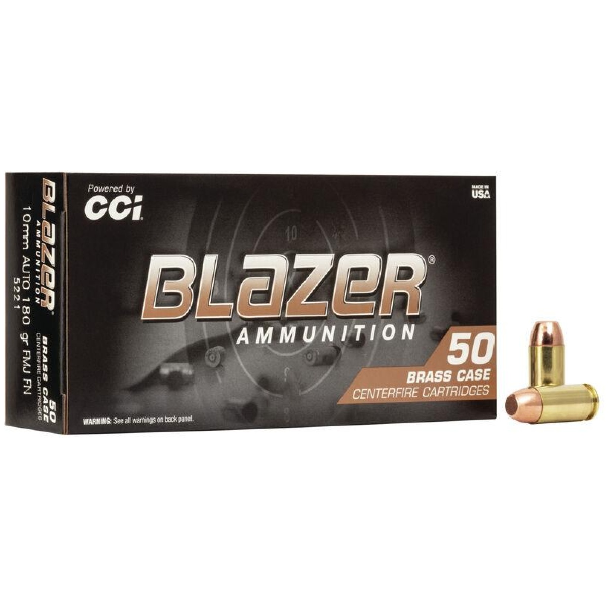 Cc5221. Jpg - cci blazer brass handgun ammunition 10mm auto 180 gr fmj 1200 fps 50/ct - cc5221