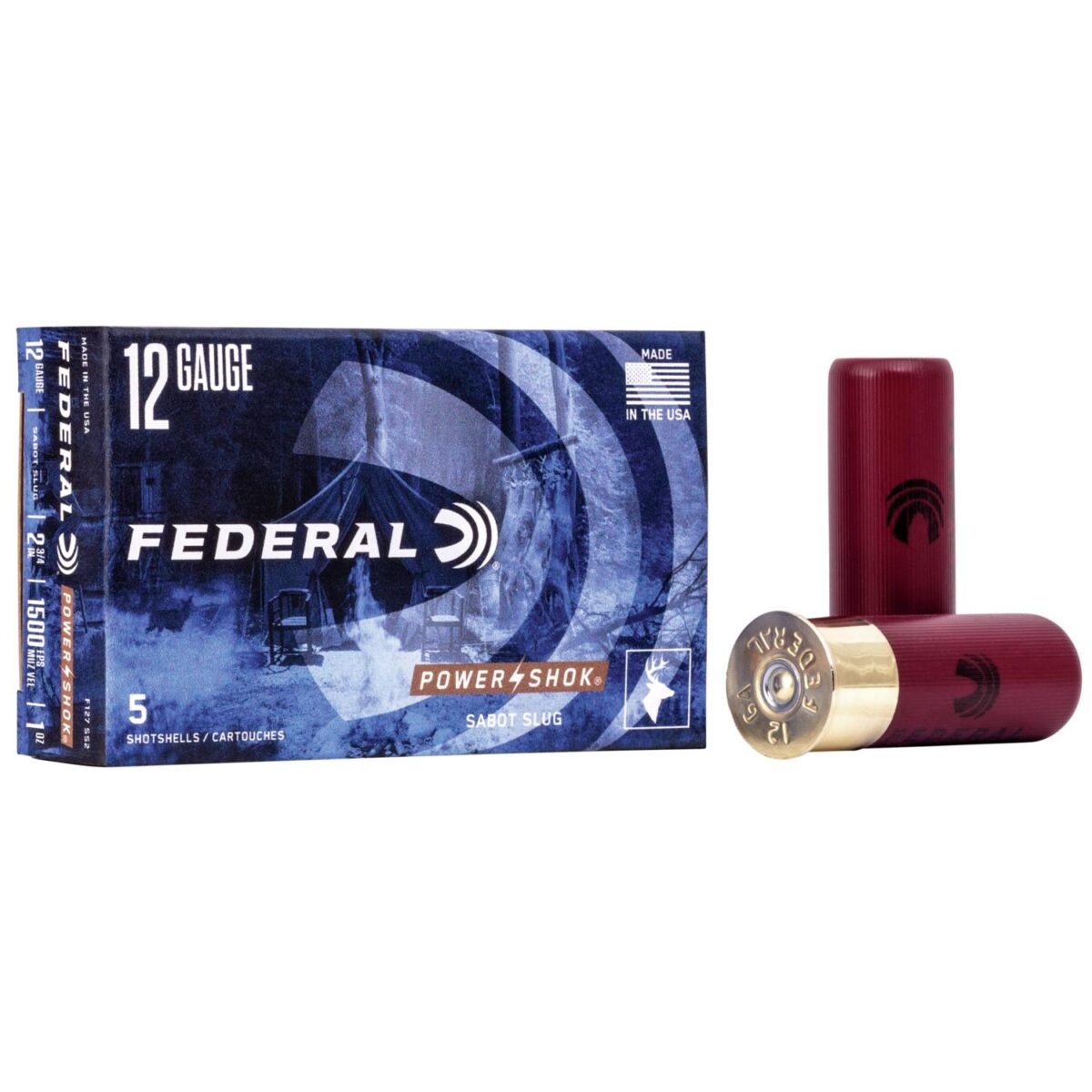 Faf127ss2_1. Jpg - federal power-shok sabot slug 12 ga 2 3/4" max 1 oz slug 1500 fps - 5/box - faf127ss2 1