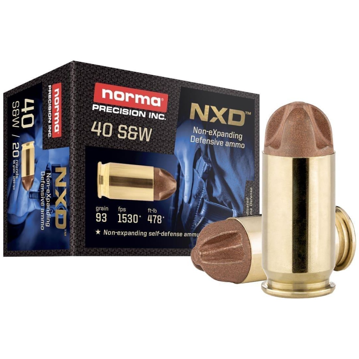 Nh611440020. Jpg - norma nxd handgun ammunition. 40 s&w 93gr nxd 1531 fps 20/ct - nh611440020