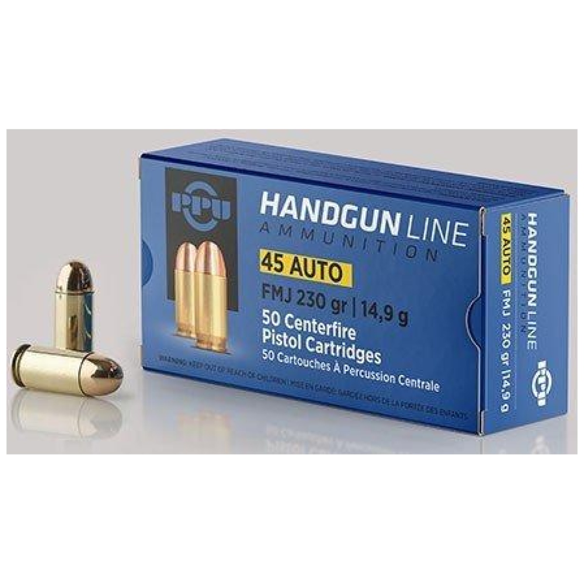 Oqpph45f. Jpg - ppu handgun ammunition. 45 acp 230 gr fmj 836 fps 50/ct - oqpph45f