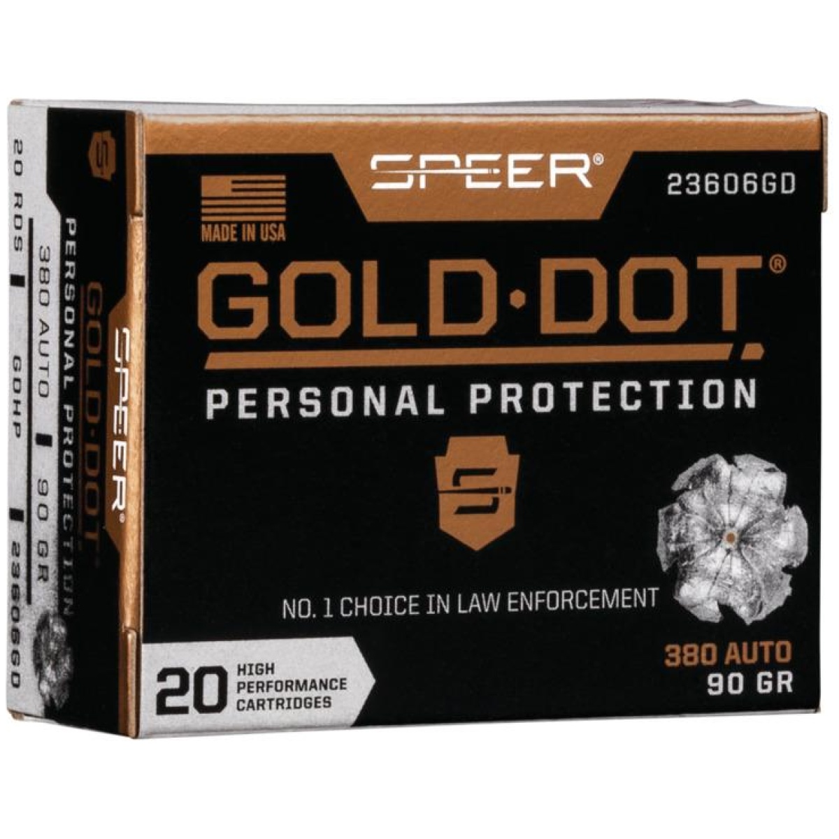 Sp23606gd. Jpg - speer gold dot handgun ammunition. 380 acp 90 gr hp 1040 fps 20/ct - sp23606gd