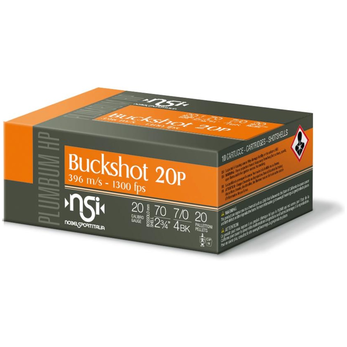 Epans204bk10. Jpg - noble sport plumbum buckshot shotshells 20 ga 2-3/4" 20 pellet 1200 fps #4 10/ct - epans204bk10