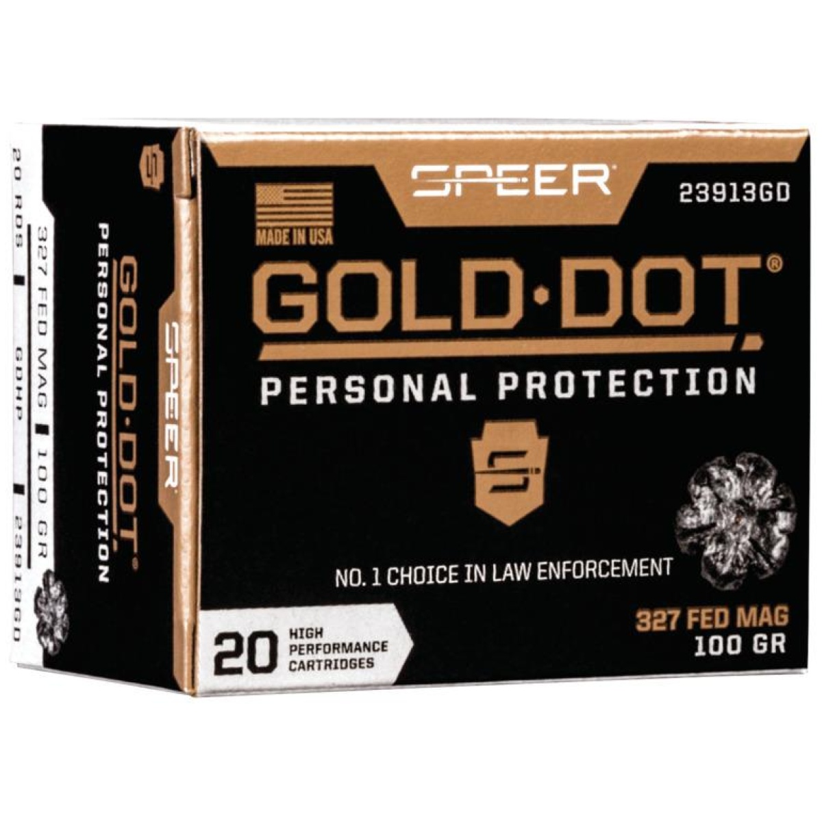 Sp23913gd. Jpg - speer gold dot handgun ammunition. 327 federal 100 gr hp 1600 fps 20/ct - sp23913gd