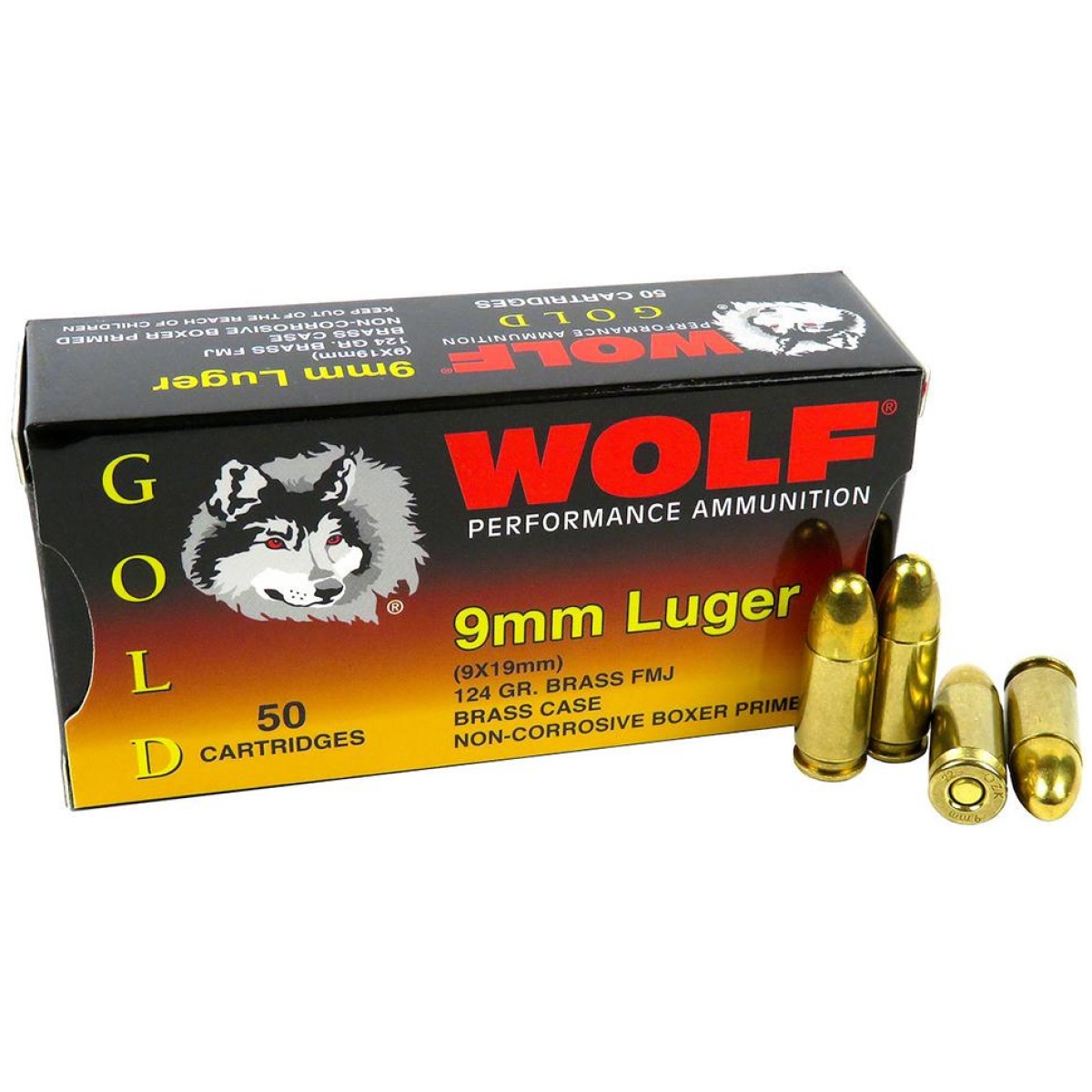 9x19gold. Jpg - wolf (turkish) gold handgun ammunition 9mm luger 124gr fmj 50/ct -