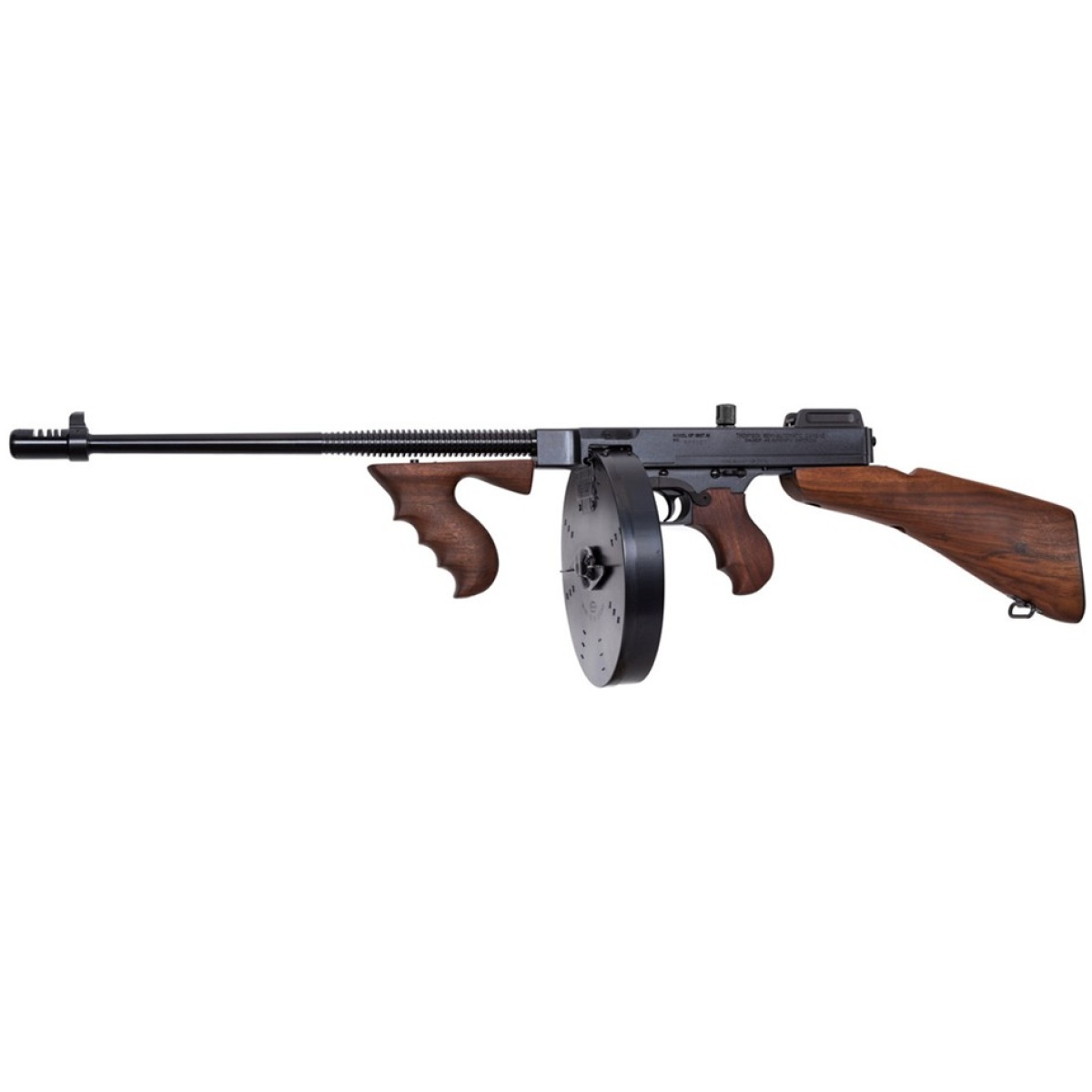 Kzt1b100d. Jpg - thompson 1927a1 deluxe carbine 45 cal w. Dbs and vfg w/100rd drum & 20rd mag - kzt1b100d