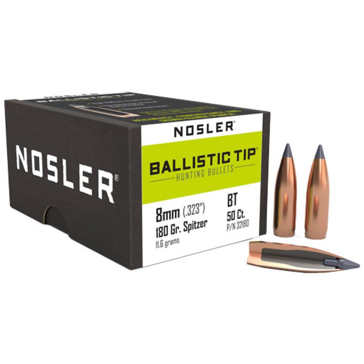 N32180_1. Jpg - nosler bullets 8mm. 323 - 180gr ballistic tip 50ct - n32180 1