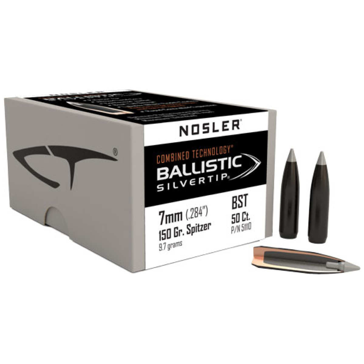 N51110_2. Jpg - nosler bullets 7mm. 284 - 150gr ballistic silver tip 50c - n51110 2